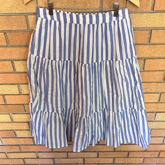 J. Crew Tiered Midi Skirt Striped Blue and White Cotton Size Small - Picture 3 of 8